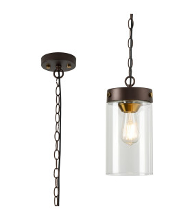 Preston Single Pendant 1 Light E27 Brown Oxide/Gold Bronze Clear Glass Shade-1