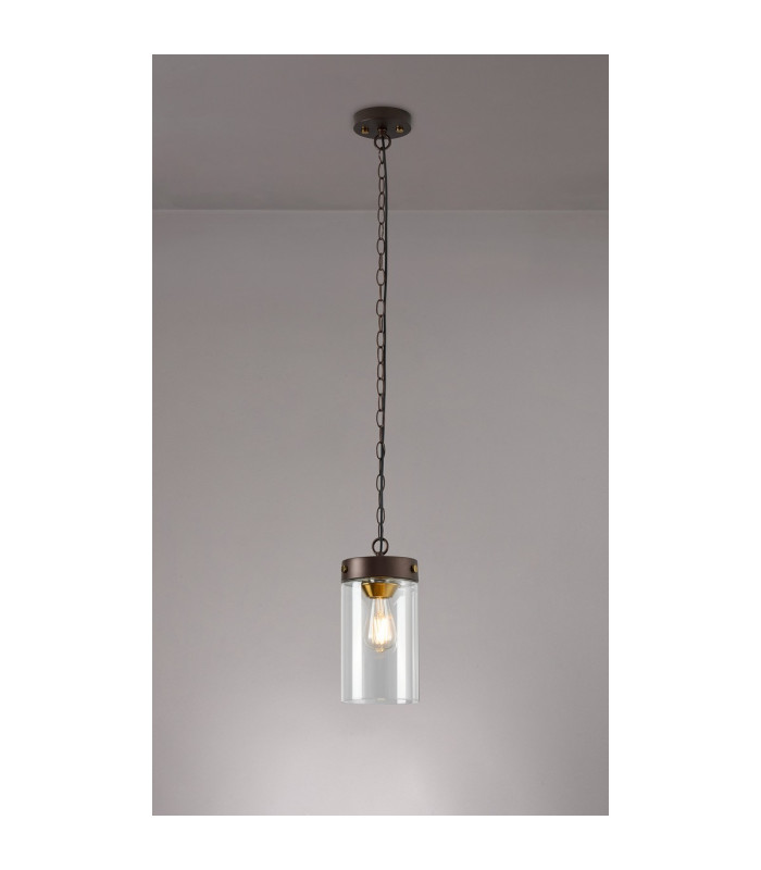 Preston Single Pendant 1 Light E27 Brown Oxide/Gold Bronze Clear Glass Shade-3