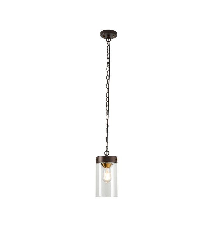 Preston Single Pendant 1 Light E27 Brown Oxide/Gold Bronze Clear Glass Shade-4