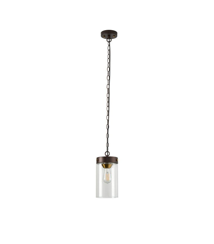 Preston Single Pendant 1 Light E27 Brown Oxide/Gold Bronze Clear Glass Shade-5