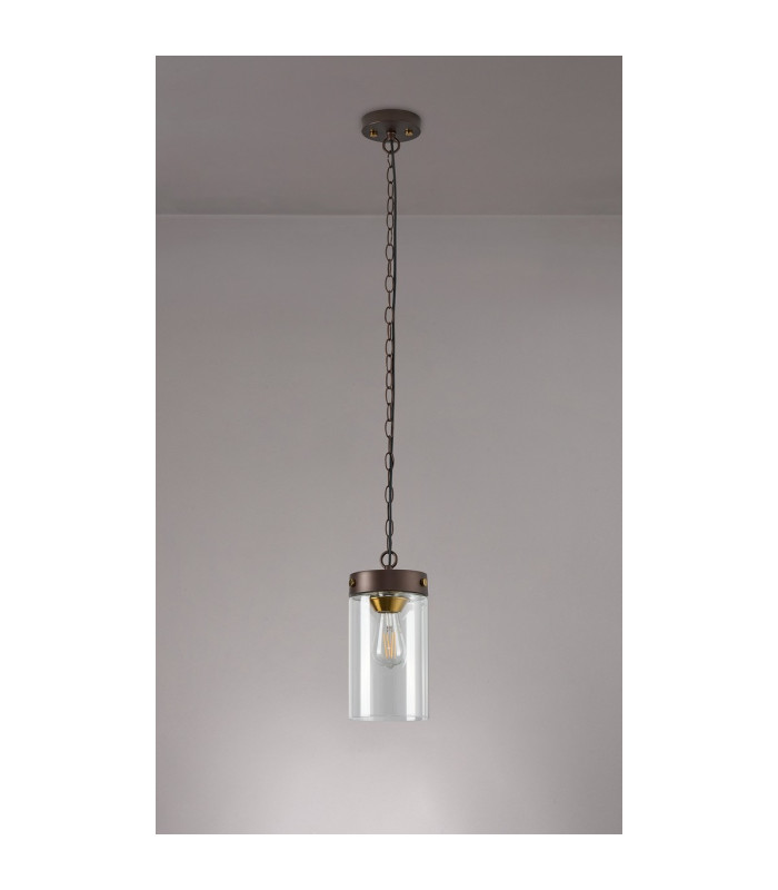 Preston Single Pendant 1 Light E27 Brown Oxide/Gold Bronze Clear Glass Shade-8