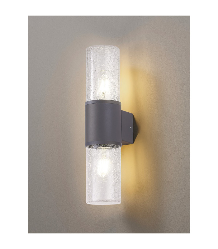 Kirkwood Wall Lamp 2 x E27 IP54 Anthracite/Crackled Clear -3