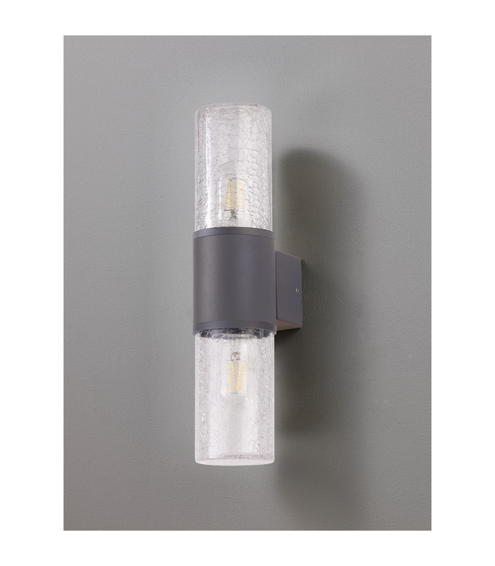 Kirkwood Wall Lamp 2 x E27 IP54 Anthracite/Crackled Clear -8