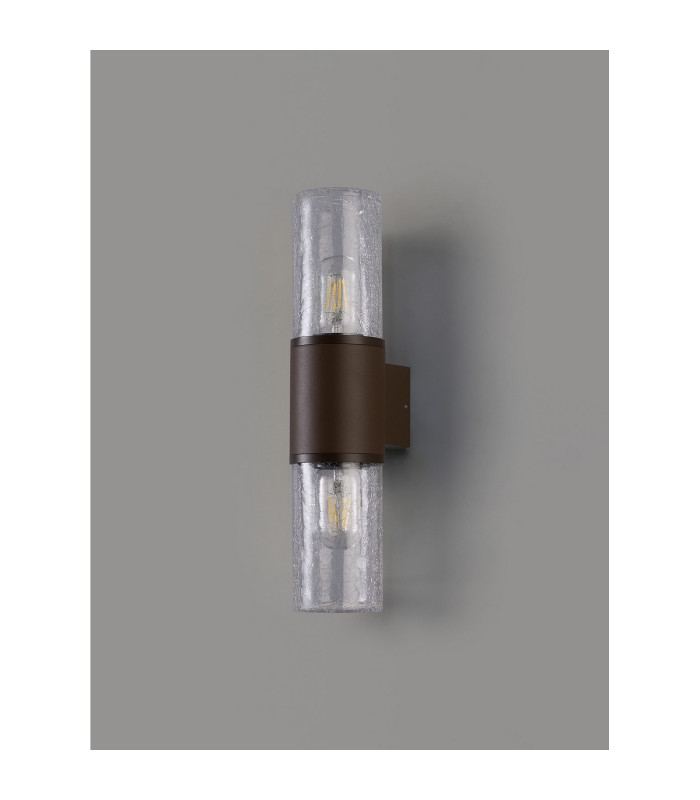 Kirkwood Wall Lamp 2 x E27 IP54 Matt Brown/Crackled Clear -8