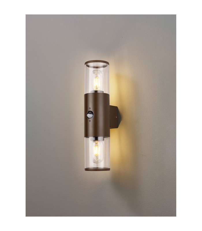 Kirkwood Wall Lamp PIR Sensor 2 x E27 IP54 Matt Brown/Clear -3