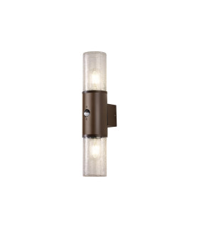 Kirkwood Wall Lamp PIR Sensor 2 x E27 IP54 Matt Brown/Crackled Clear -1