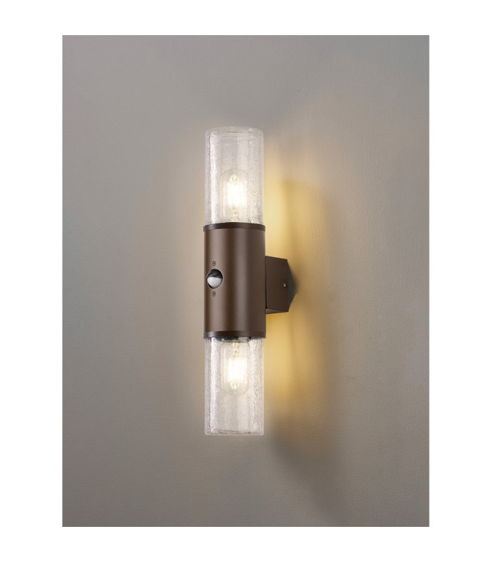Kirkwood Wall Lamp PIR Sensor 2 x E27 IP54 Matt Brown/Crackled Clear -3