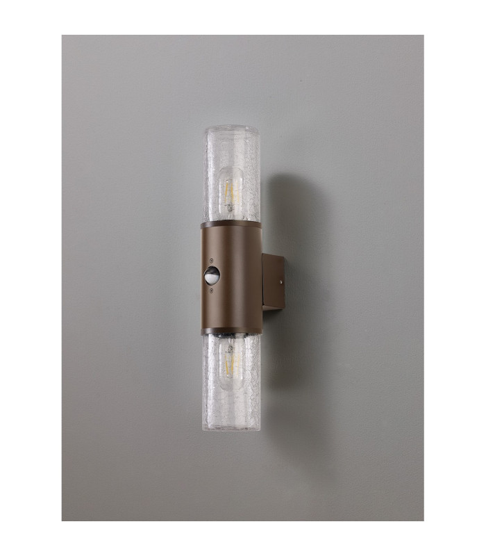 Kirkwood Wall Lamp PIR Sensor 2 x E27 IP54 Matt Brown/Crackled Clear -8