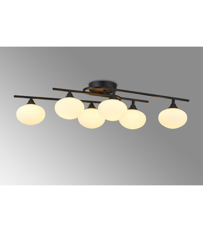 Milford Flush Ceiling 6 Light G9 IP44 Satin Black/Opal Glass-3