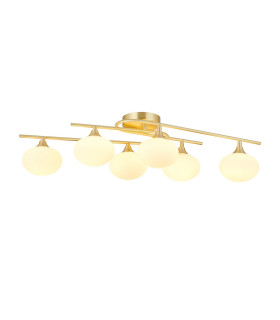 Milford Flush Ceiling 6 Light G9 IP44 Satin Brass/Opal Glass-1