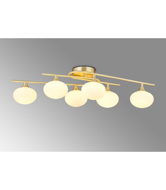 Milford Flush Ceiling 6 Light G9 IP44 Satin Brass/Opal Glass-3