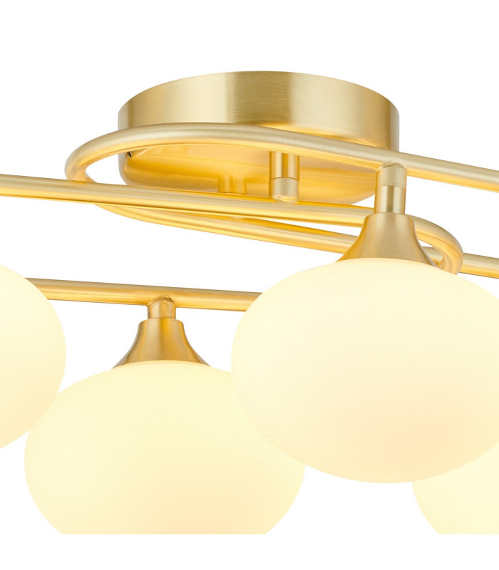 Milford Flush Ceiling 6 Light G9 IP44 Satin Brass/Opal Glass-5