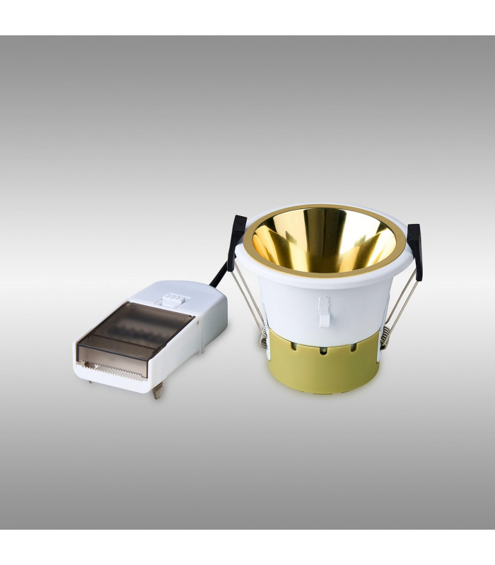 Montauk 5/8W Triac Dimmable 4CCT LED Fire Rated Downlight Gold Inner & White Trim IP65 -12