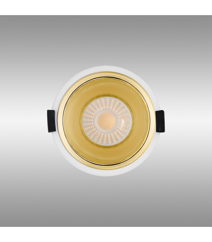 Montauk 5/8W Triac Dimmable 4CCT LED Fire Rated Downlight Gold Inner & White Trim IP65 -13