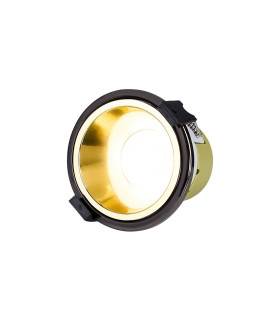 Montauk 5/8W Triac Dimmable 4CCT LED Fire Rated Downlight Gold Inner & Black Chrome Trim IP65 -1