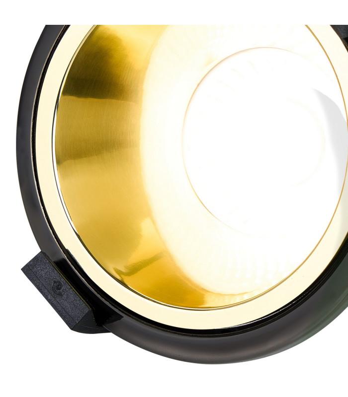 Montauk 5/8W Triac Dimmable 4CCT LED Fire Rated Downlight Gold Inner & Black Chrome Trim IP65 -7