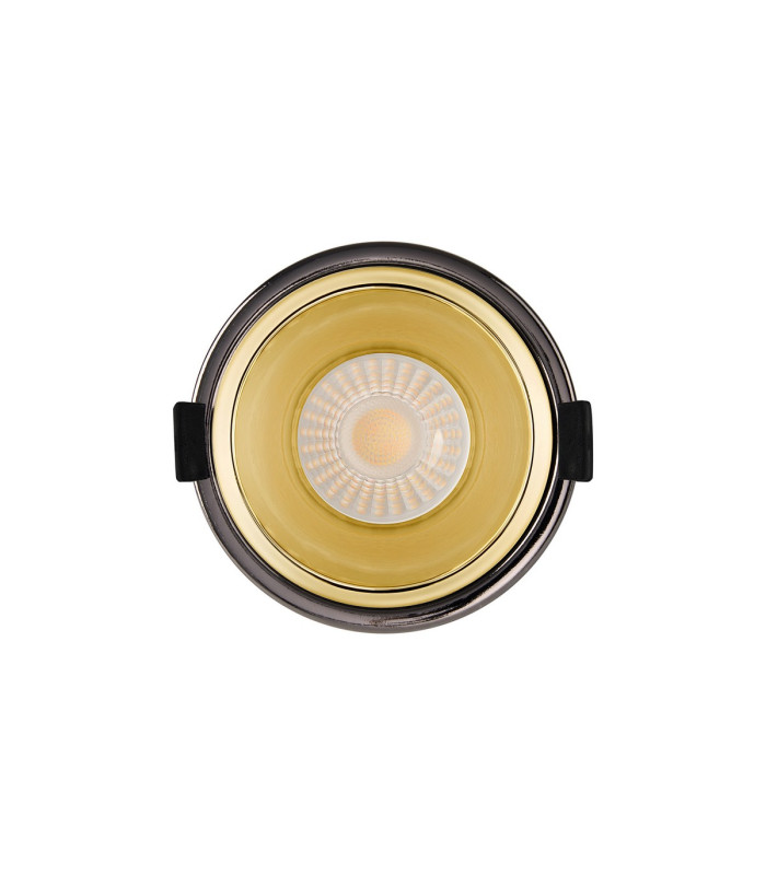 Montauk 5/8W Triac Dimmable 4CCT LED Fire Rated Downlight Gold Inner & Black Chrome Trim IP65 -10