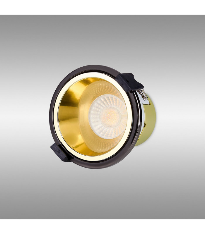 Montauk 5/8W Triac Dimmable 4CCT LED Fire Rated Downlight Gold Inner & Black Chrome Trim IP65 -12