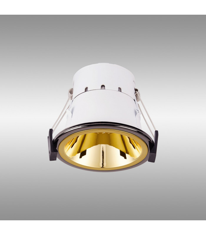 Montauk 5/8W Triac Dimmable 4CCT LED Fire Rated Downlight Gold Inner & Black Chrome Trim IP65 -13
