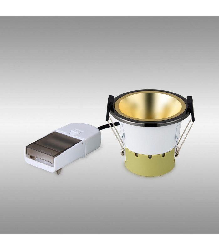 Montauk 5/8W Triac Dimmable 4CCT LED Fire Rated Downlight Gold Inner & Black Chrome Trim IP65 -14