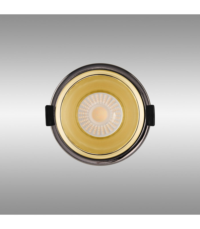 Montauk 5/8W Triac Dimmable 4CCT LED Fire Rated Downlight Gold Inner & Black Chrome Trim IP65 -15