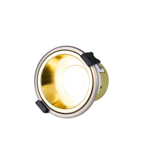 Montauk 5/8W Triac Dimmable 4CCT LED Fire Rated Downlight Gold Inner & Satin Nickel Trim IP65 -1