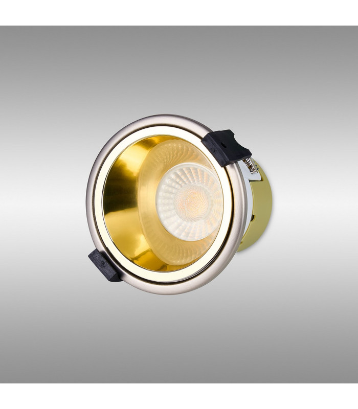 Montauk 5/8W Triac Dimmable 4CCT LED Fire Rated Downlight Gold Inner & Satin Nickel Trim IP65 -11
