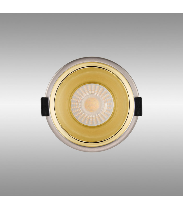Montauk 5/8W Triac Dimmable 4CCT LED Fire Rated Downlight Gold Inner & Satin Nickel Trim IP65 -13