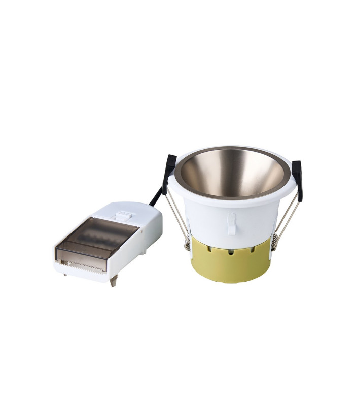 Montauk 5/8W Triac Dimmable 4CCT LED Fire Rated Downlight Satin Nickel Inner & White Trim
