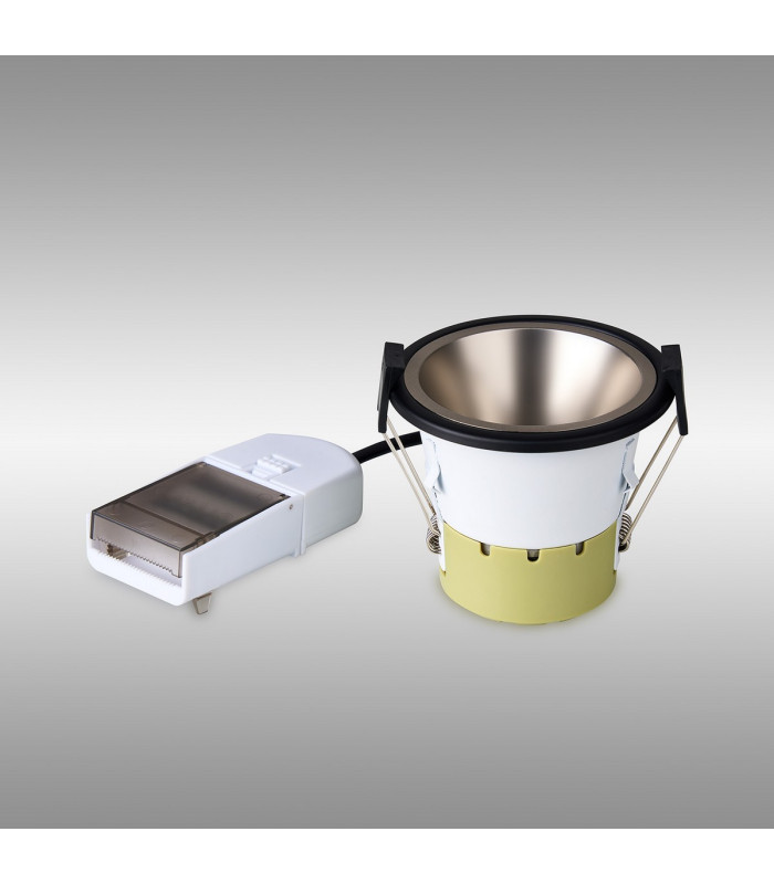 Montauk 5/8W Triac Dimmable 4CCT LED Fire Rated Downlight Satin Nickel Inner & Black Trim