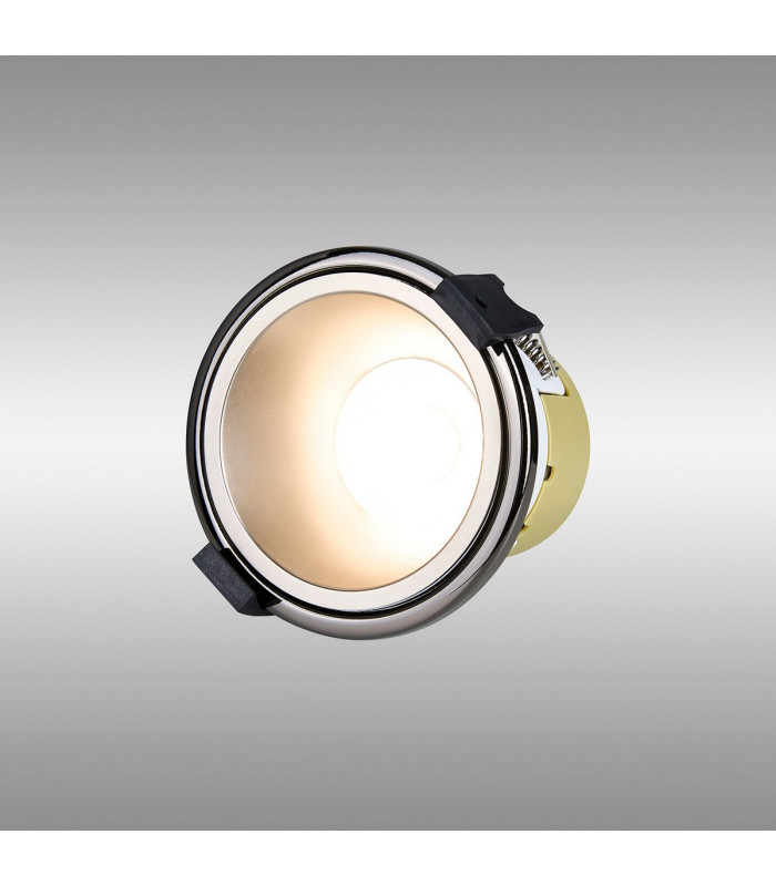 Montauk 5/8W Triac Dimmable 4CCT LED Fire Rated Downlight Satin Nickel Inner & Black Chrome Trim