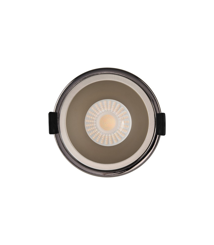 Montauk 5/8W Triac Dimmable 4CCT LED Fire Rated Downlight Satin Nickel Inner & Black Chrome Trim