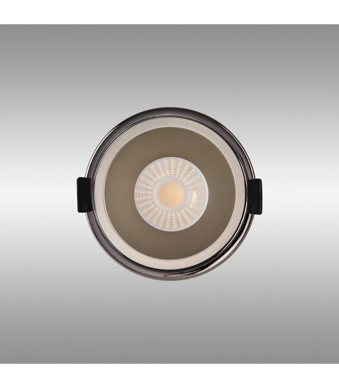 Montauk 5/8W Triac Dimmable 4CCT LED Fire Rated Downlight Satin Nickel Inner & Black Chrome Trim