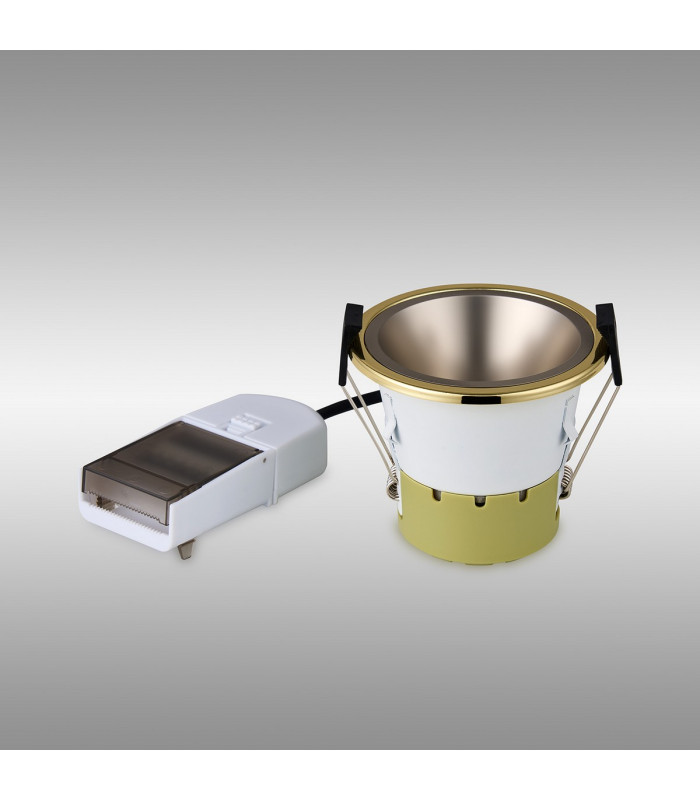 Montauk 5/8W Triac Dimmable 4CCT LED Fire Rated Downlight Satin Nickel Inner & Gold Trim IP65 -12