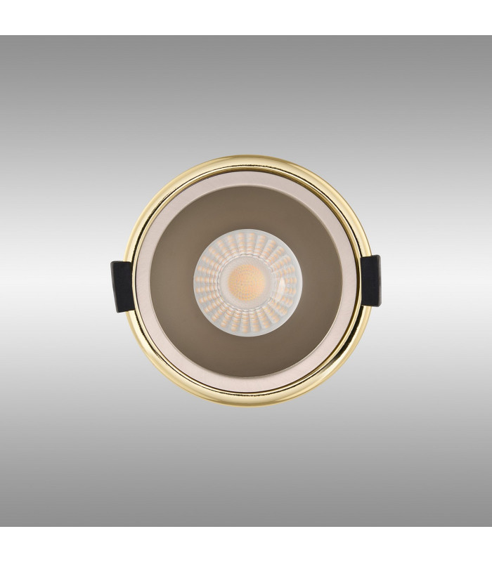 Montauk 5/8W Triac Dimmable 4CCT LED Fire Rated Downlight Satin Nickel Inner & Gold Trim IP65 -13