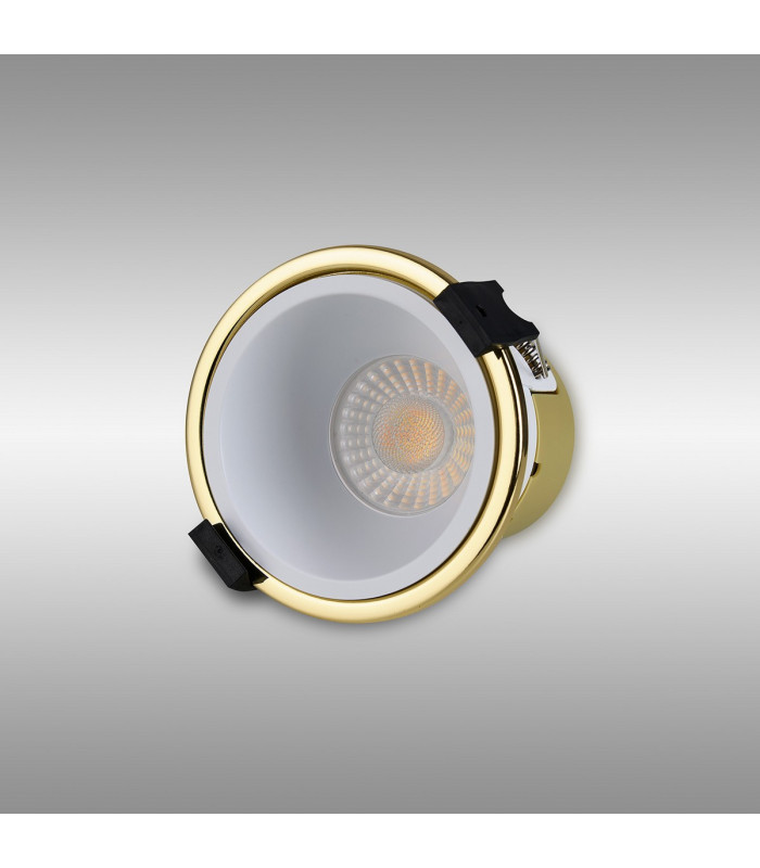 Montauk 5/8W Triac Dimmable 4CCT LED Fire Rated Downlight White Inner & Gold Trim IP65 -10