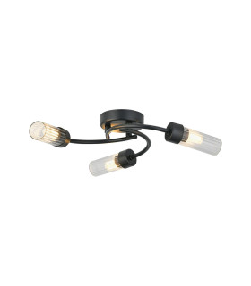 Lancaster 46.5cm Flush Ceiling 3 Light G9 IP44 Satin Black/Clear Glass-1