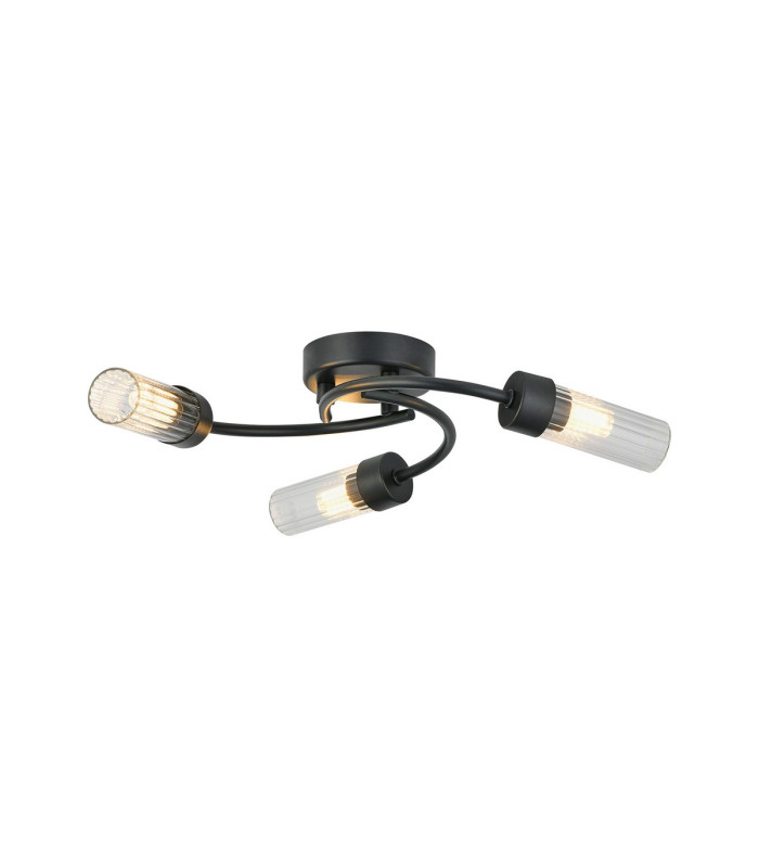 Lancaster 46.5cm Flush Ceiling 3 Light G9 IP44 Satin Black/Clear Glass-1