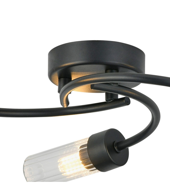 Lancaster 46.5cm Flush Ceiling 3 Light G9 IP44 Satin Black/Clear Glass-5