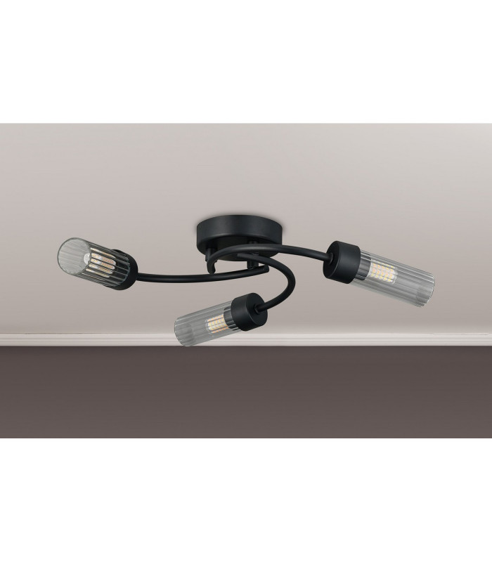 Lancaster 46.5cm Flush Ceiling 3 Light G9 IP44 Satin Black/Clear Glass-7