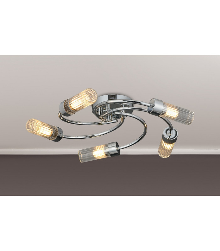 Lancaster 50.5cm Flush Ceiling 5 Light G9 IP44 Polished Chrome/Clear Glass-3