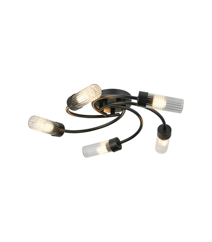 Lancaster 50.5cm Flush Ceiling 5 Light G9 IP44 Satin Black/Clear Glass-1