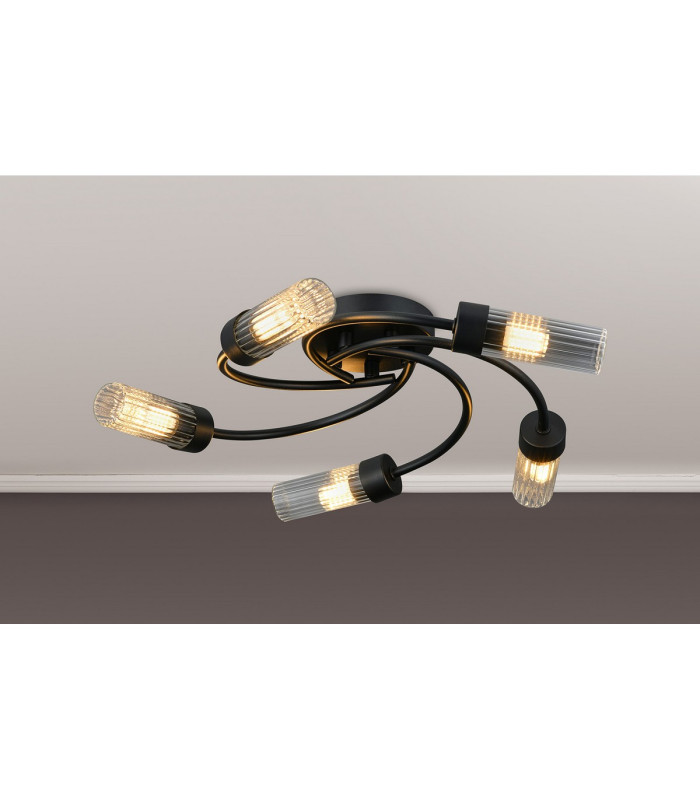 Lancaster 50.5cm Flush Ceiling 5 Light G9 IP44 Satin Black/Clear Glass-3