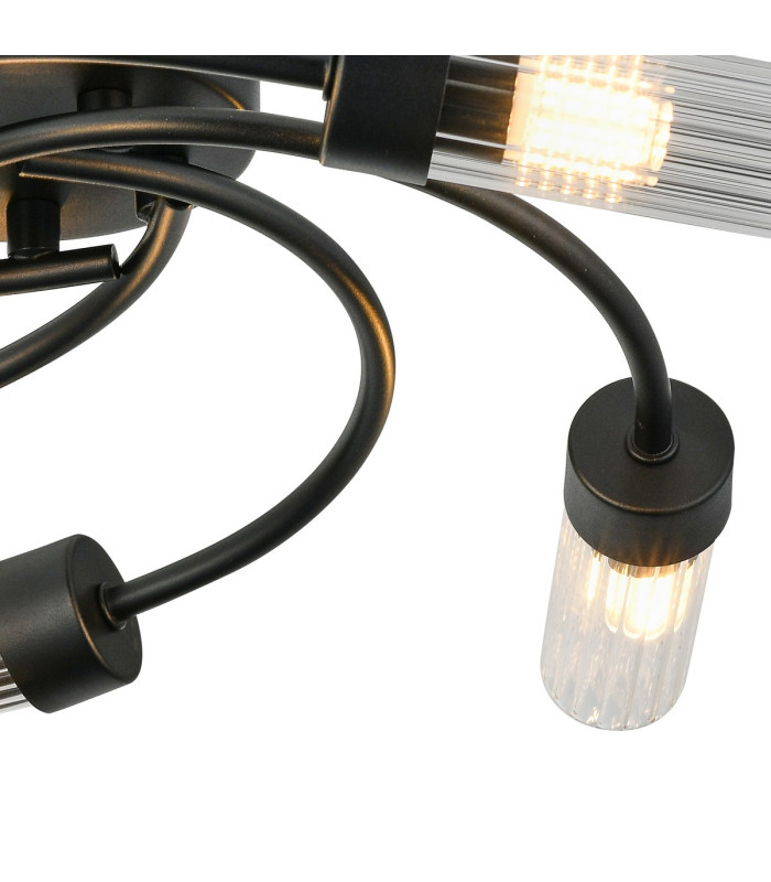 Lancaster 50.5cm Flush Ceiling 5 Light G9 IP44 Satin Black/Clear Glass-7