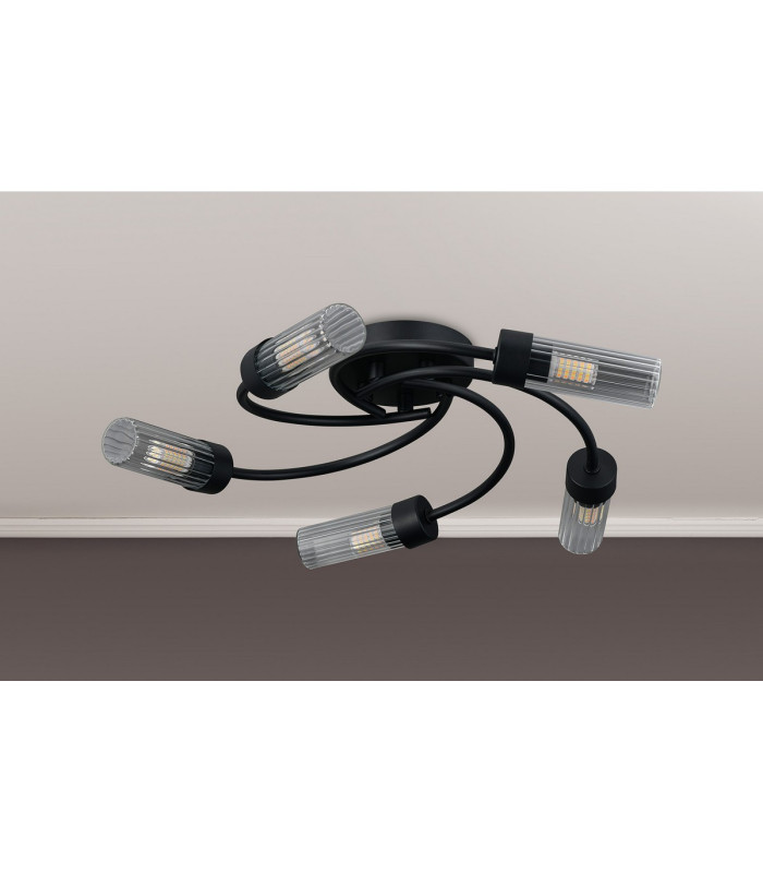 Lancaster 50.5cm Flush Ceiling 5 Light G9 IP44 Satin Black/Clear Glass-8