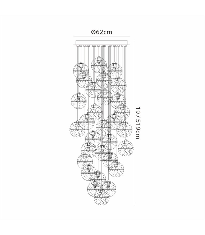 Keene 62cm 30 Light G9 Bubble Glass 10 x 3m / 4m / 5m Round Multiple Pendant Polished Chrome / Clear Glass Item-2