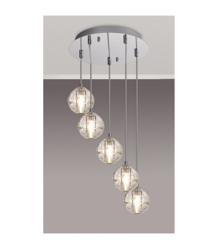 Keene 32cm 5 Light G9 Bubble Glass 2m Round Multiple Pendant Polished Chrome / Clear Glass-3