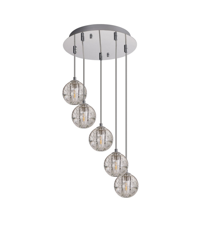 Keene 32cm 5 Light G9 Bubble Glass 2m Round Multiple Pendant Polished Chrome / Clear Glass-5