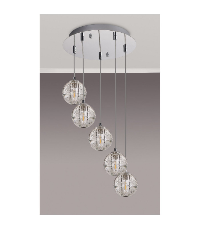 Keene 32cm 5 Light G9 Bubble Glass 2m Round Multiple Pendant Polished Chrome / Clear Glass-6