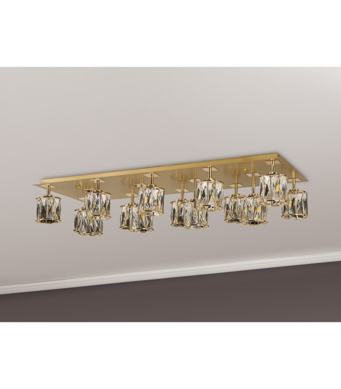 Keene Rectangle 14 Light G9 Flush Light French Gold / Clear Crystal Shade Item Weight: 18.1kg-14